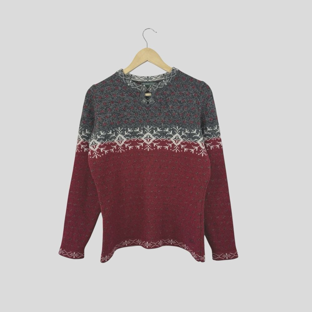 Woolrich Medium Sweater Red Wool Blend Pullover Metal Hooks Womens